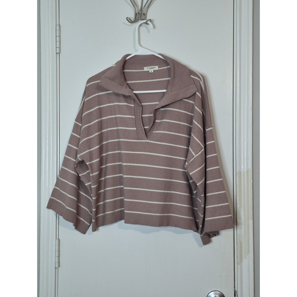 Max Studio Women's Cropped Striped Sweater Size Large Preppy Casual Dusty Mauve